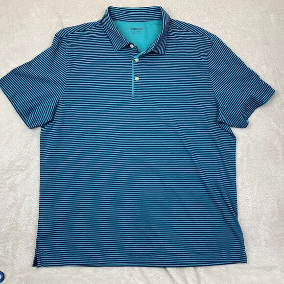 Untuckit Mens Polo Shirt XL Short Sleeve Casual Summer Blue Striped Pullover - Picture 8 of 9